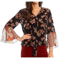 JOHN MARK Floral Velvet Burnout Animal Bell Sleeve Blouse Top Tie Waist Large