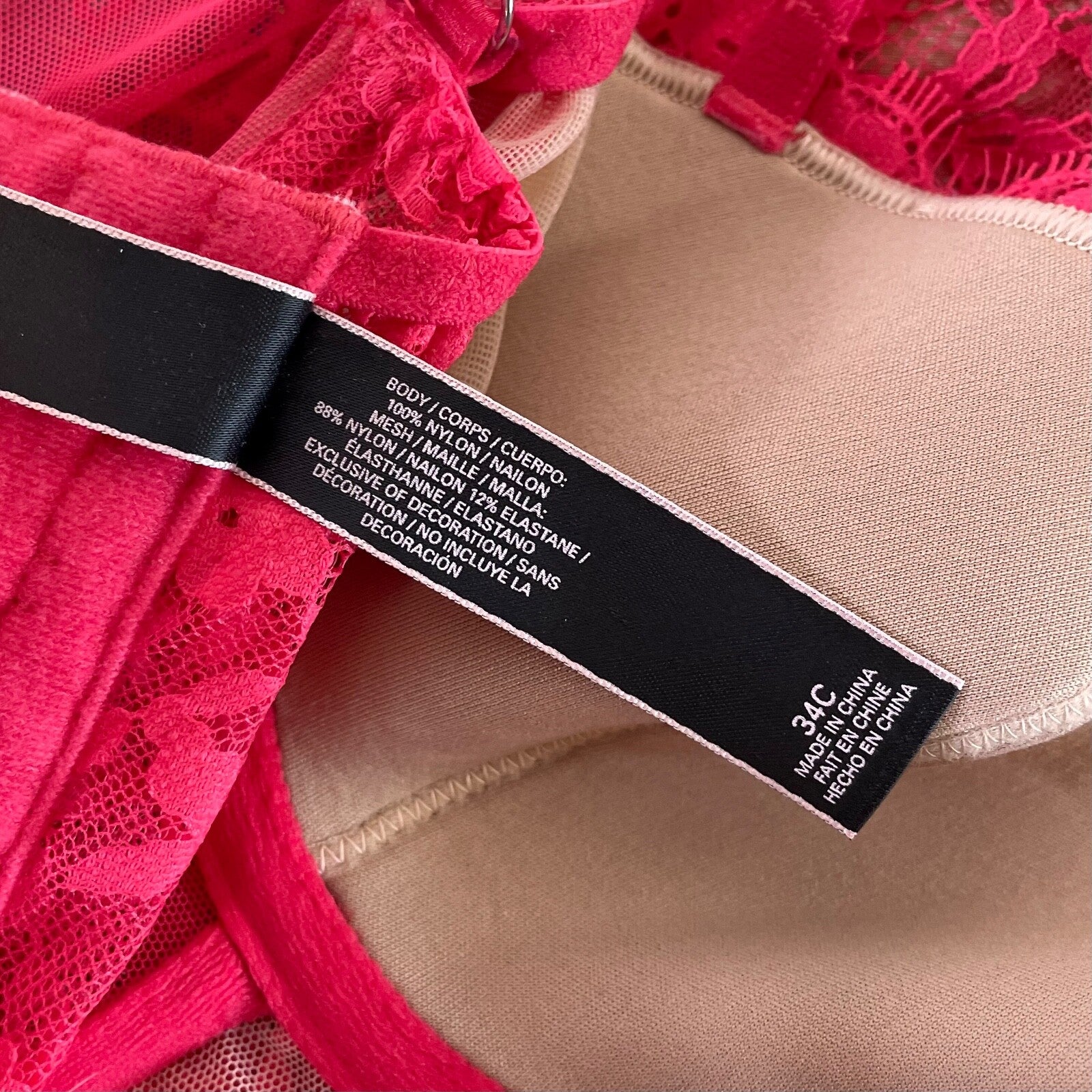 VICTORIA'S SECRET Barbie Hot Pink Lace Corset Bustier Garter Lingerie 34C
