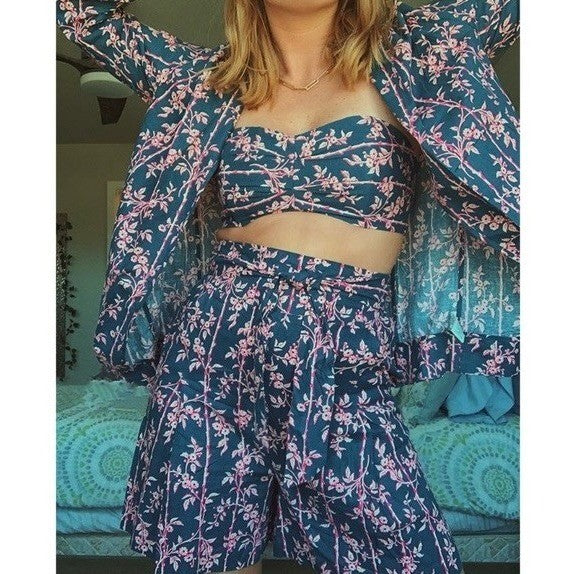 FREE PEOPLE Poolside Floral Shorts Pacific Ocean Summer Vacation Vacay X-Small