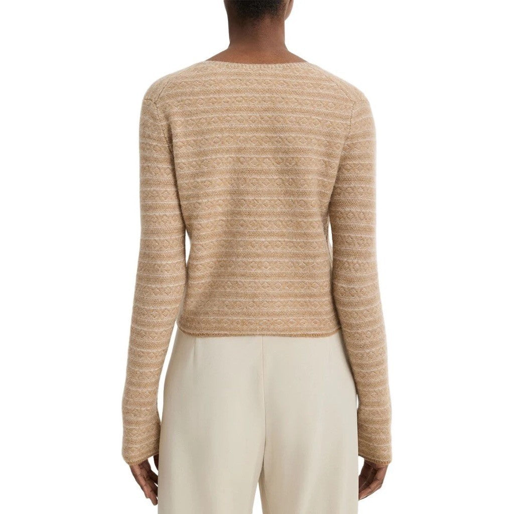 VINCE Cashmere Fair Isle V Neck Sweater Sandshell Combo Preppy Pullover Medium
