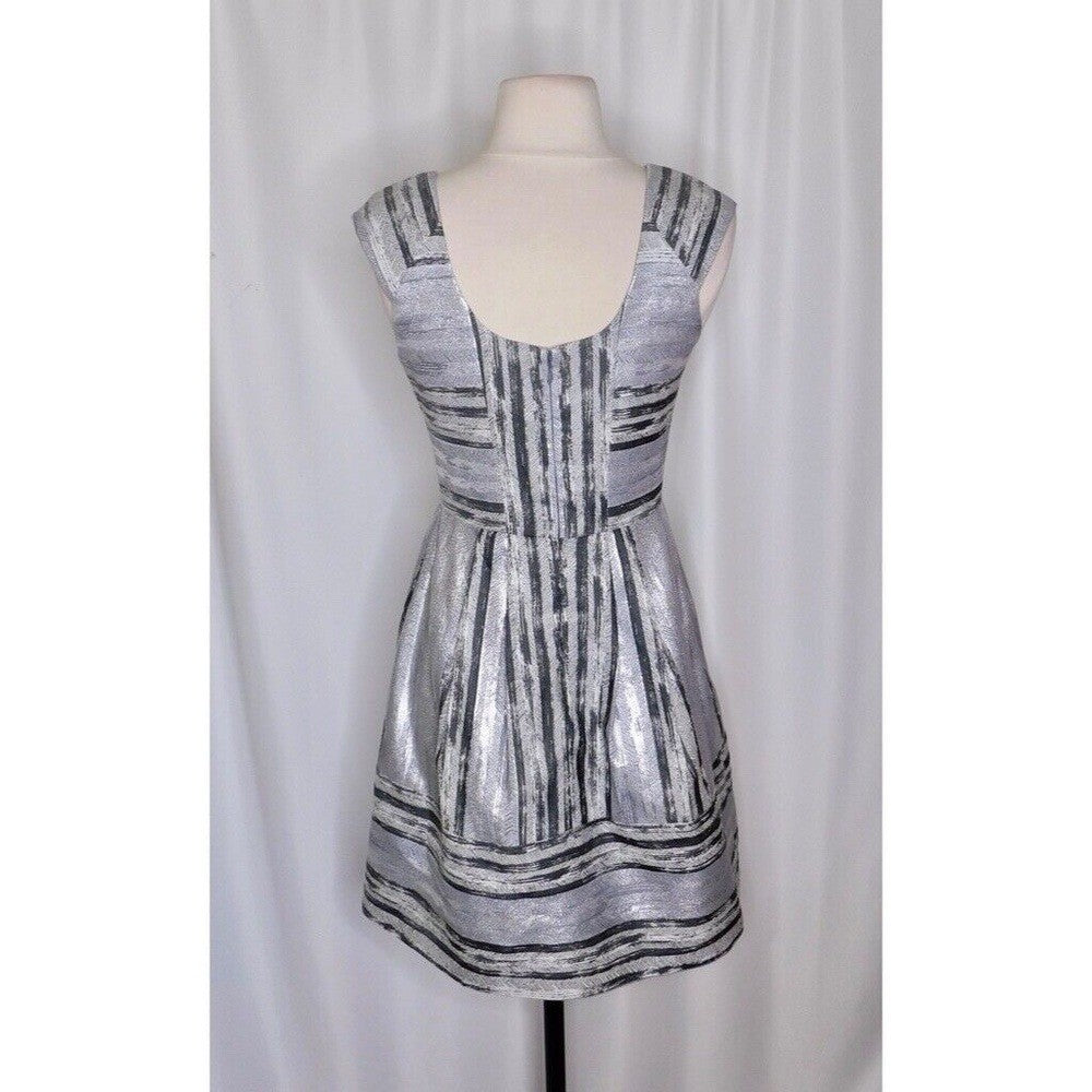 YOANA BARASCHI Silver Baccarat Herringbone Print Dress Fit N' Flare Size 0