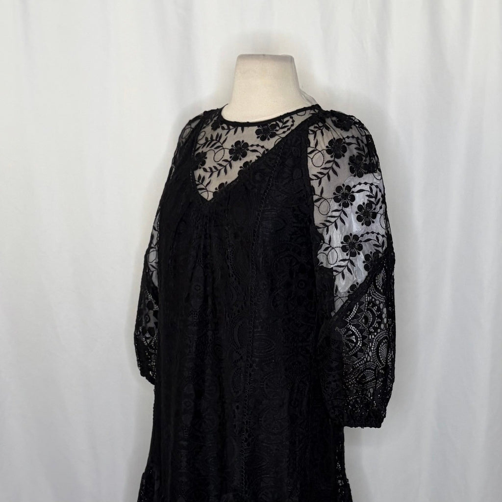 NWT!! SUNDANCE Brynlee Dress Black Floral Lace Coquette Romantic Lacey X-Small