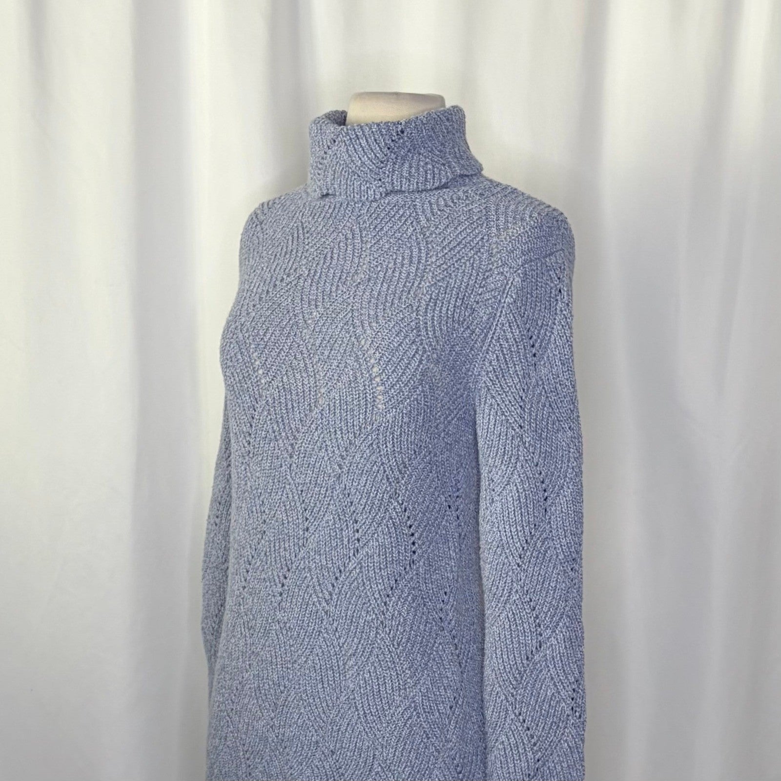 SUNDANCE Champlain Silk Turtleneck Sweater Pointelle Flame Stitch Pullover Small