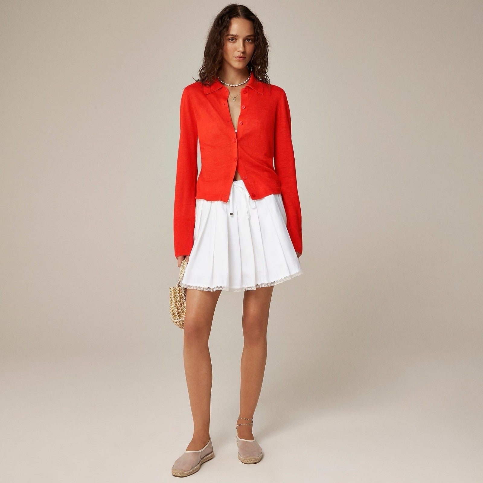 NWT!! J. CREW Collared Button-Up Sweater Cardigan Linen Poppy Orange Red Small