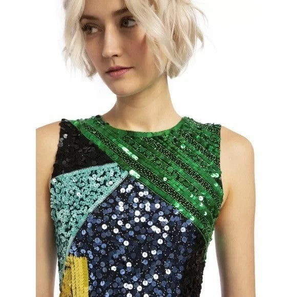 NWT!! ALICE + OLIVIA Nat Sequin Embellished Dress Sheath Beaded Colorful Size 2