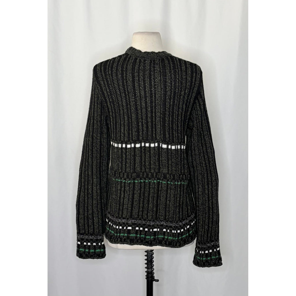 DRIES VAN NOTEN Green Striped Pullover Knit Sweater V Neck Medium