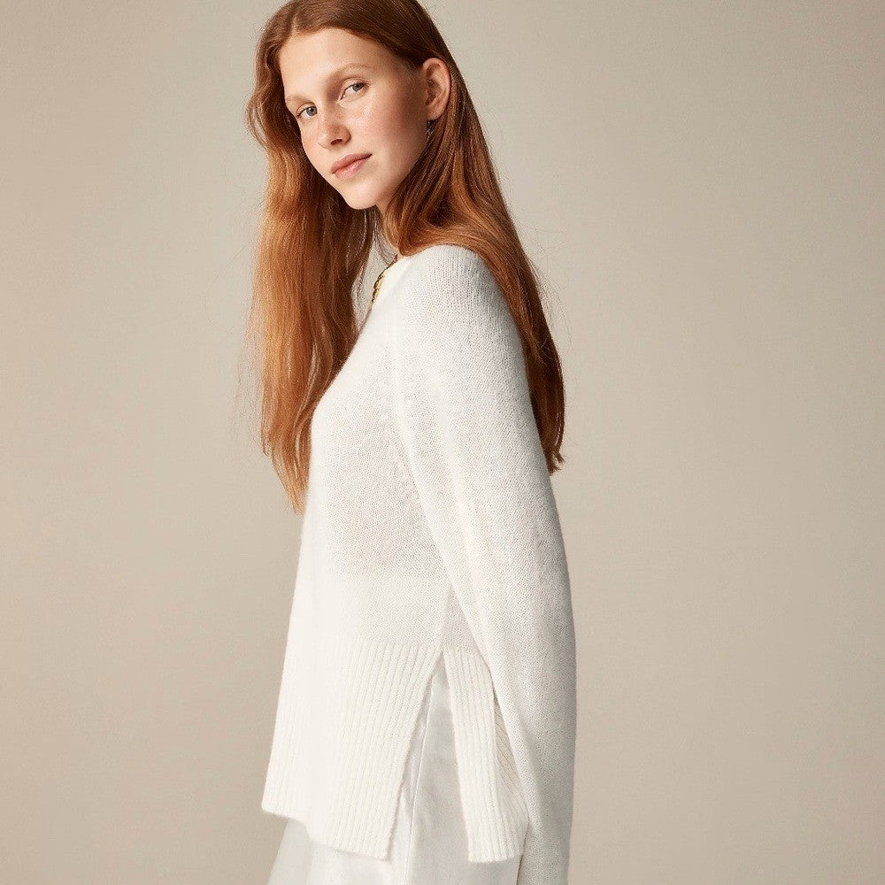 NWT!! J. CREW High Rib Pullover Sweater Wool Alpaca Solid Ivory Minimalist XXS