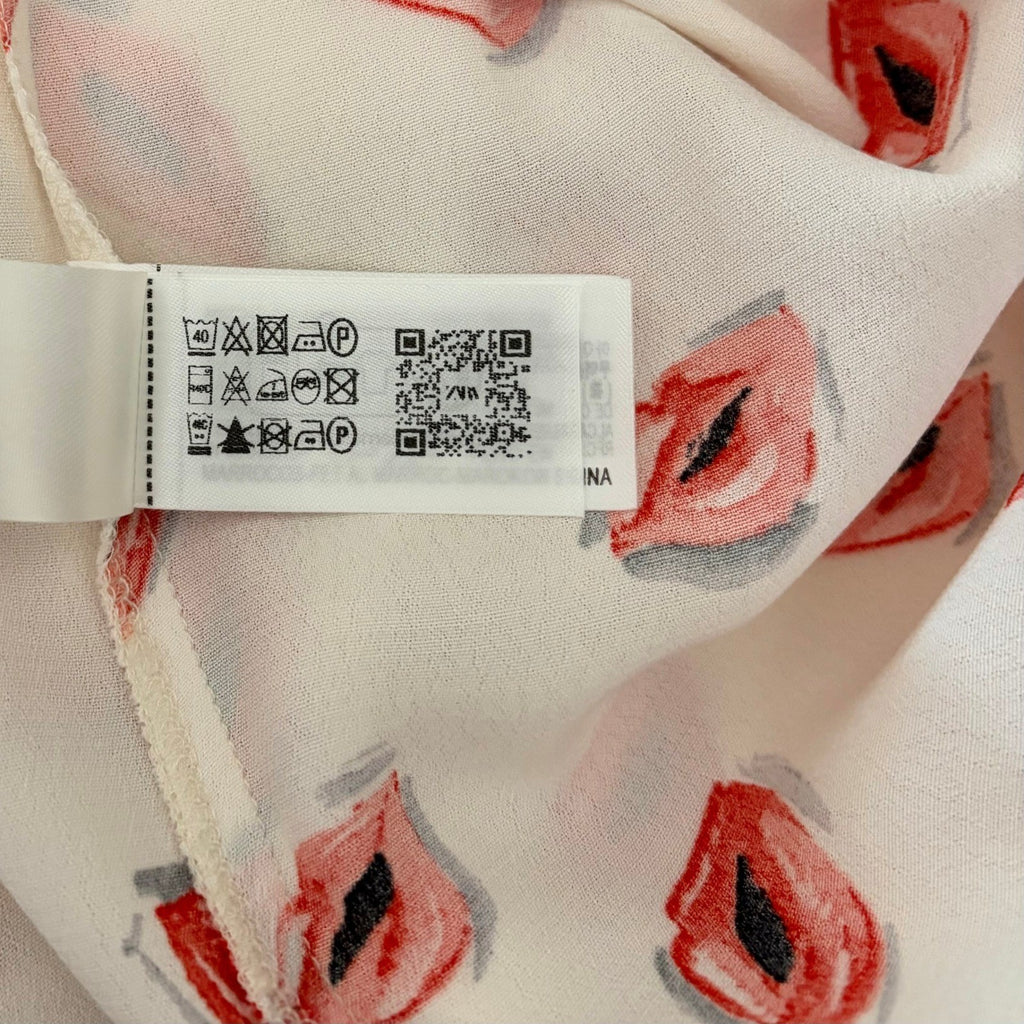 ZARA ZW Collection White Pink Lips Print Buttondown Top Blouse Lipstick X-Large