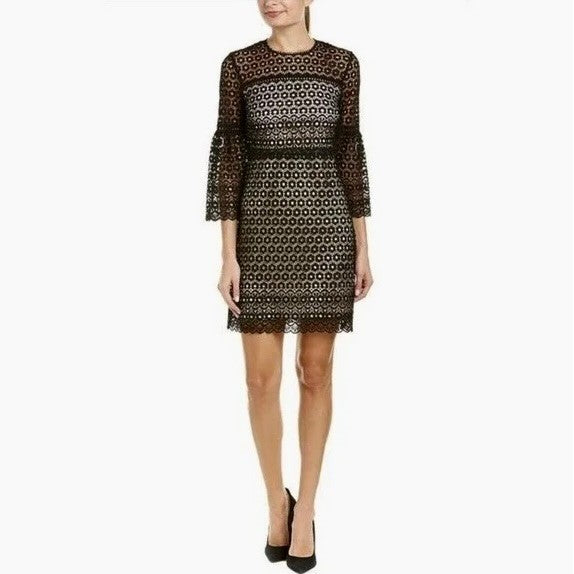 J. CREW Bell Sleeve Black Daisy Guipure Lace Cocktails Little Black Dress 2