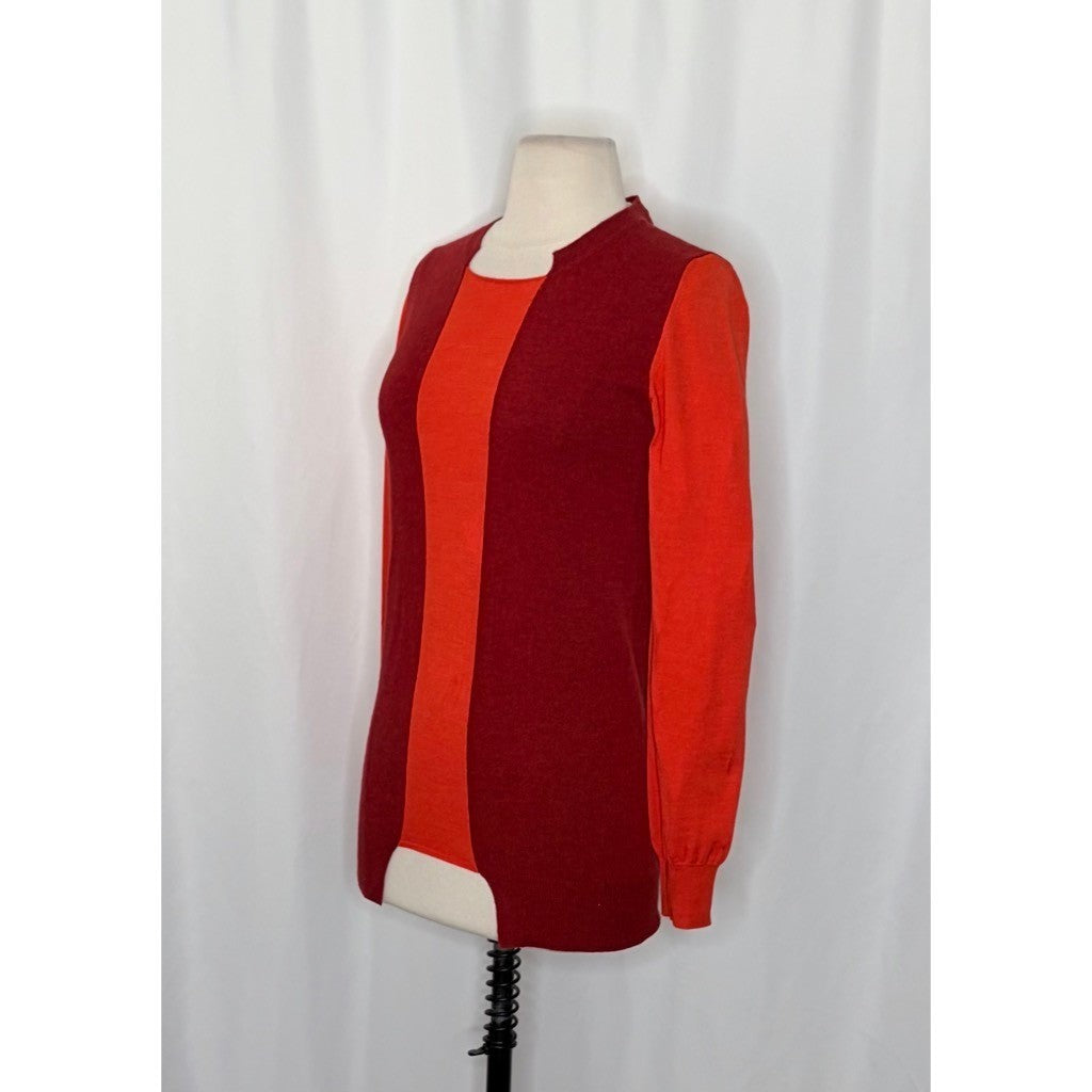 STELLA MCCARTNEY Wool Silk Colorblock Pullover Sweater Knit Red Orange 38 US 4