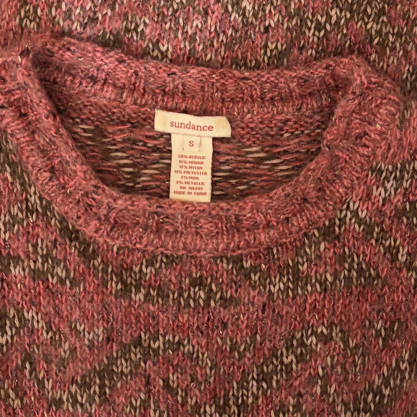 SUNDANCE Marled Roll Neck Sweater Wool Mohair Pink Green Pullover Knit Small
