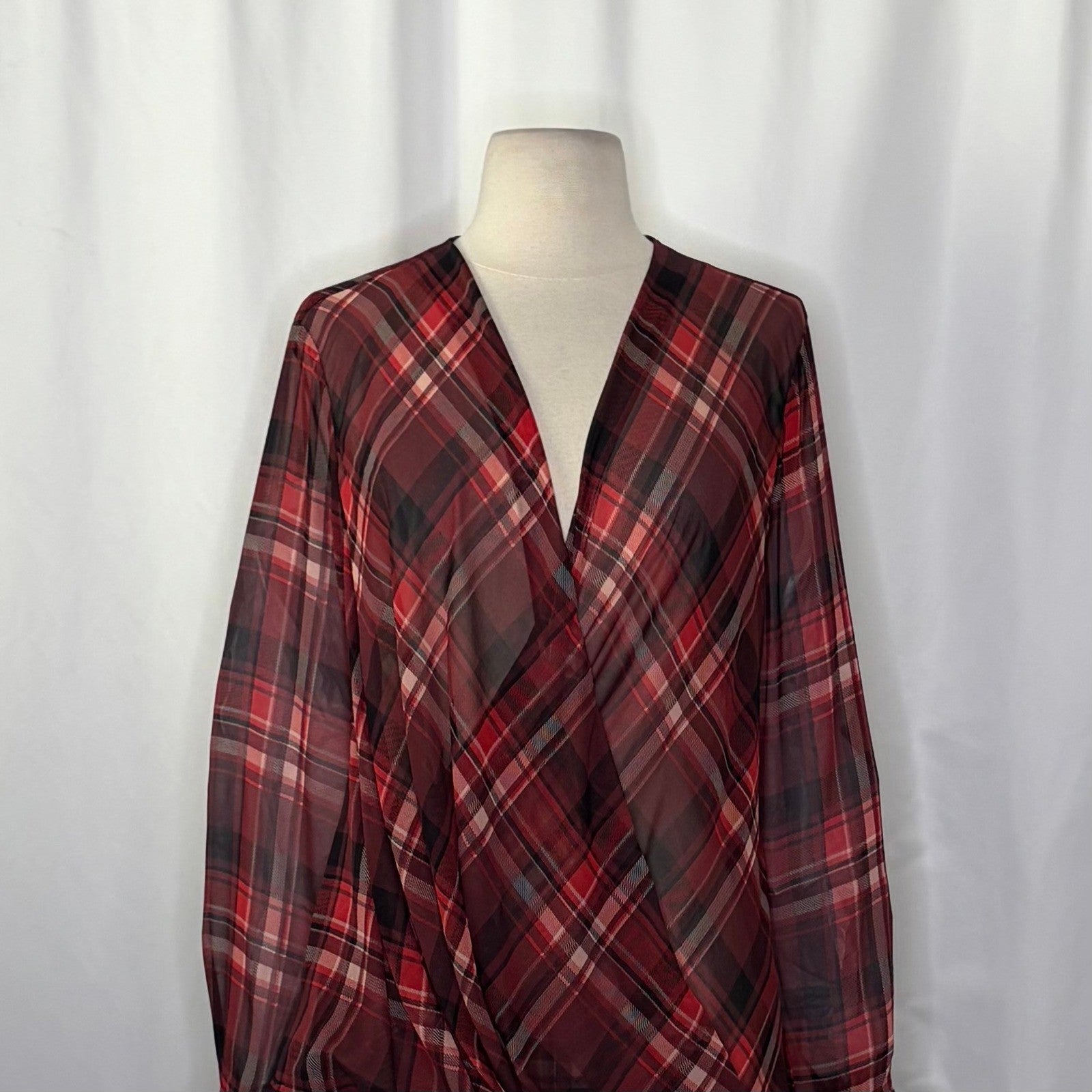 RAG & BONE Silk Victor Plaid Surplice Top Blouse Shirt Drapey High Low Medium
