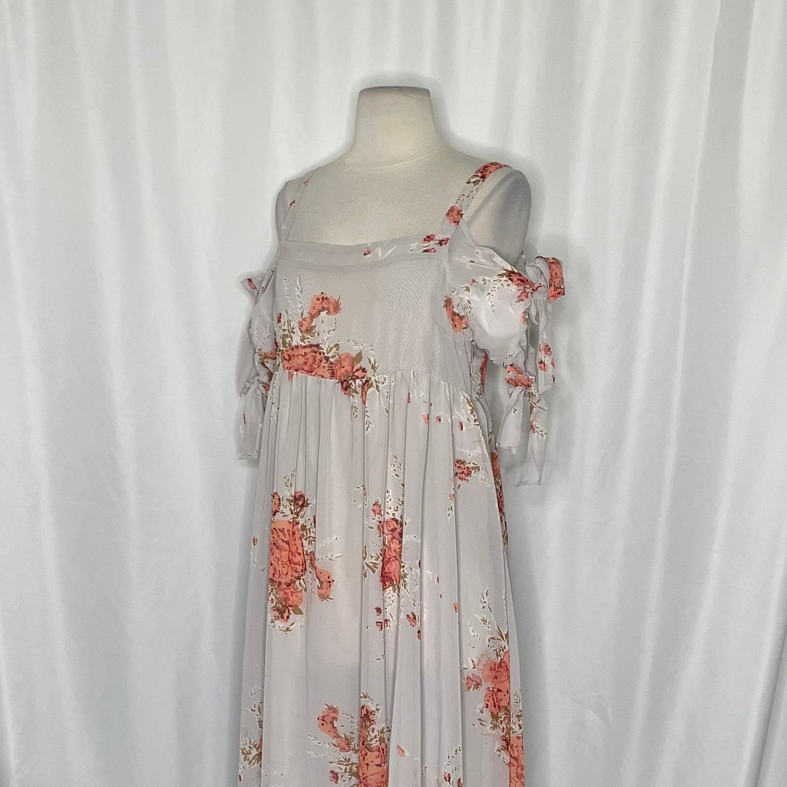FREE PEOPLE Tied To You Floral Midi Dress Sand Combo Chiffon Bohemian Small