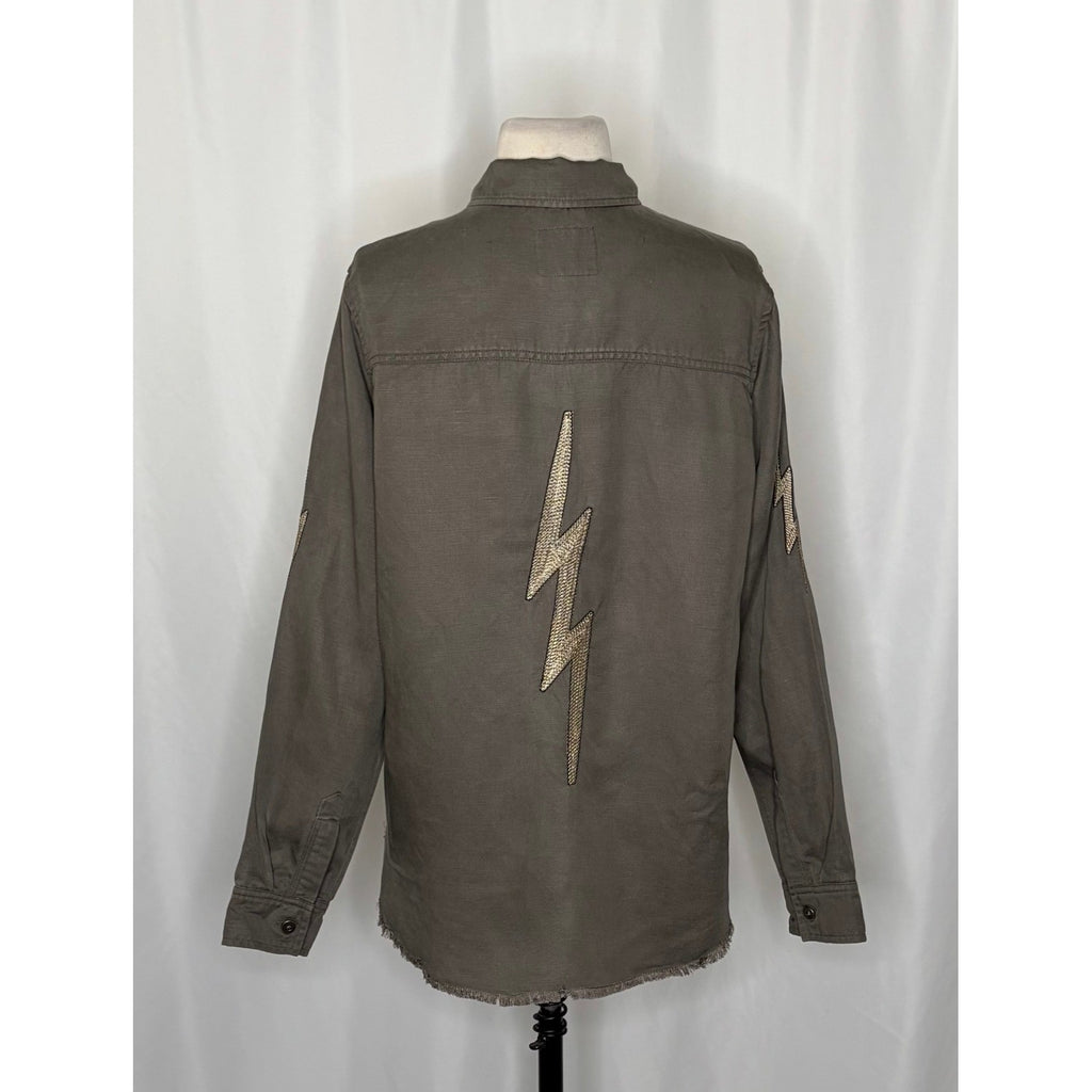 RAILS Loren Olive Lightning Bolts Buttondown Military Style Jacket Top Medium
