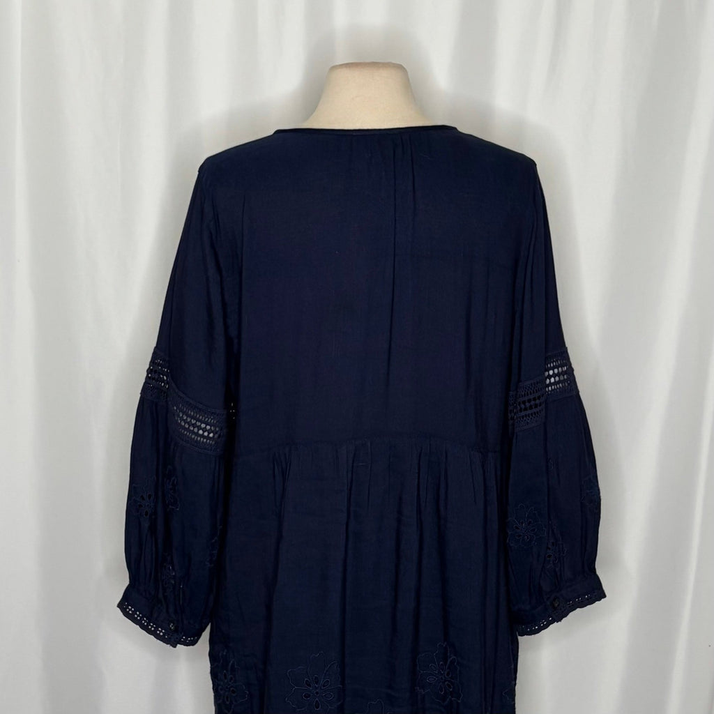 TOMMY BAHAMA St. Lucia Split Neck Dress Navy Blue Mare Embroidered X-Large
