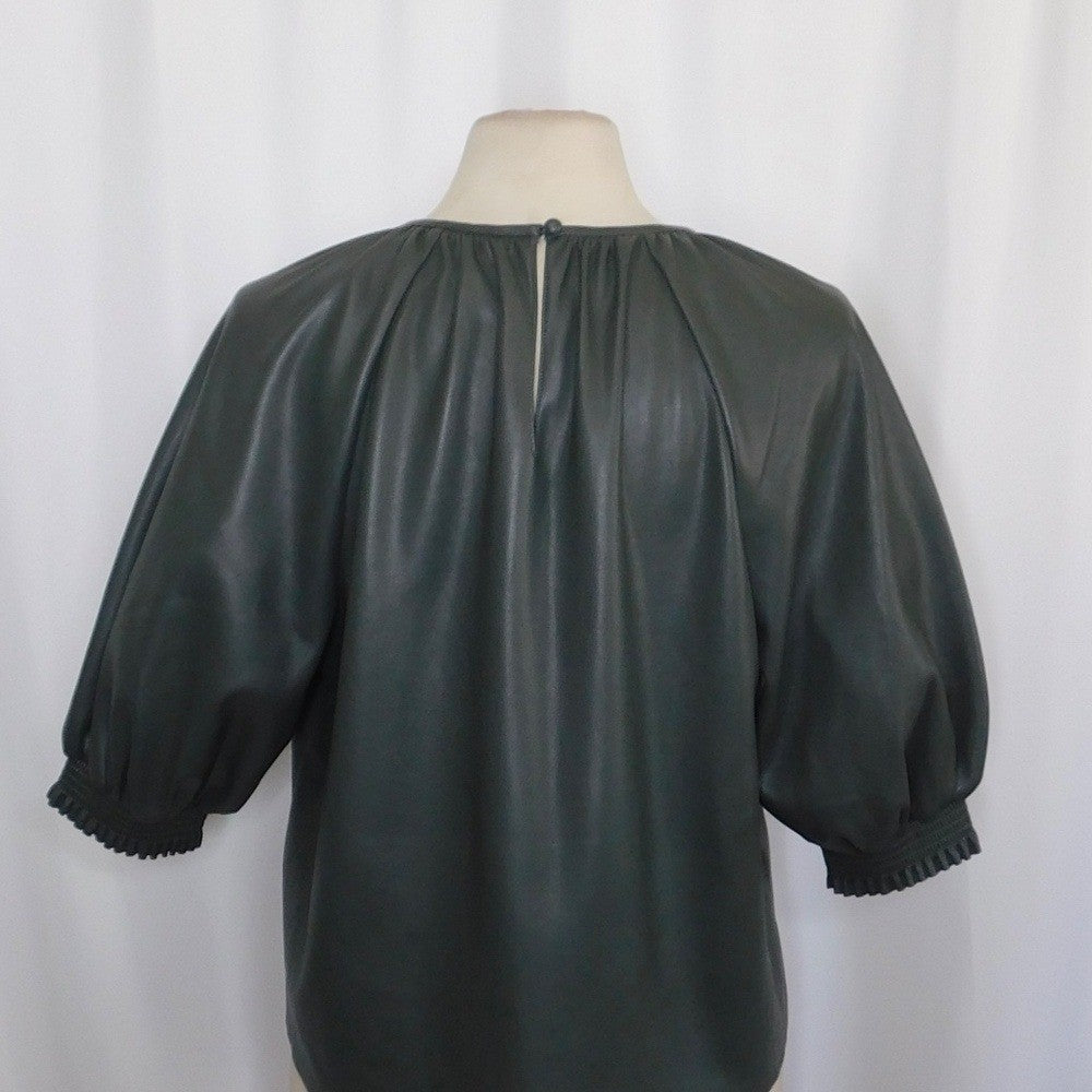 SAYLOR Juana Top Faux Leather Sage Gray Puff Sleeves Solid Streetwear Large
