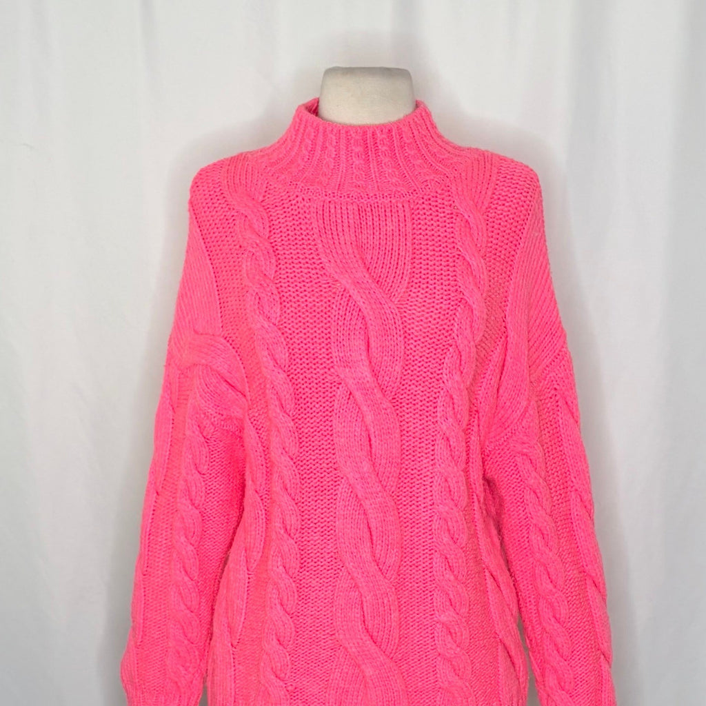 By ANTHROPOLOGIE Pink Cableknit Sweater Wool Pullover Knitwear Small