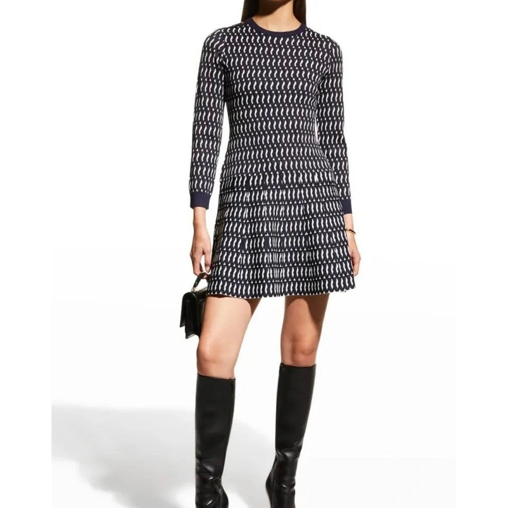 SHOSHANNA Aspen Intarsia Knit Dress Navy Blue White Dropwaist Crew Neck X-Large