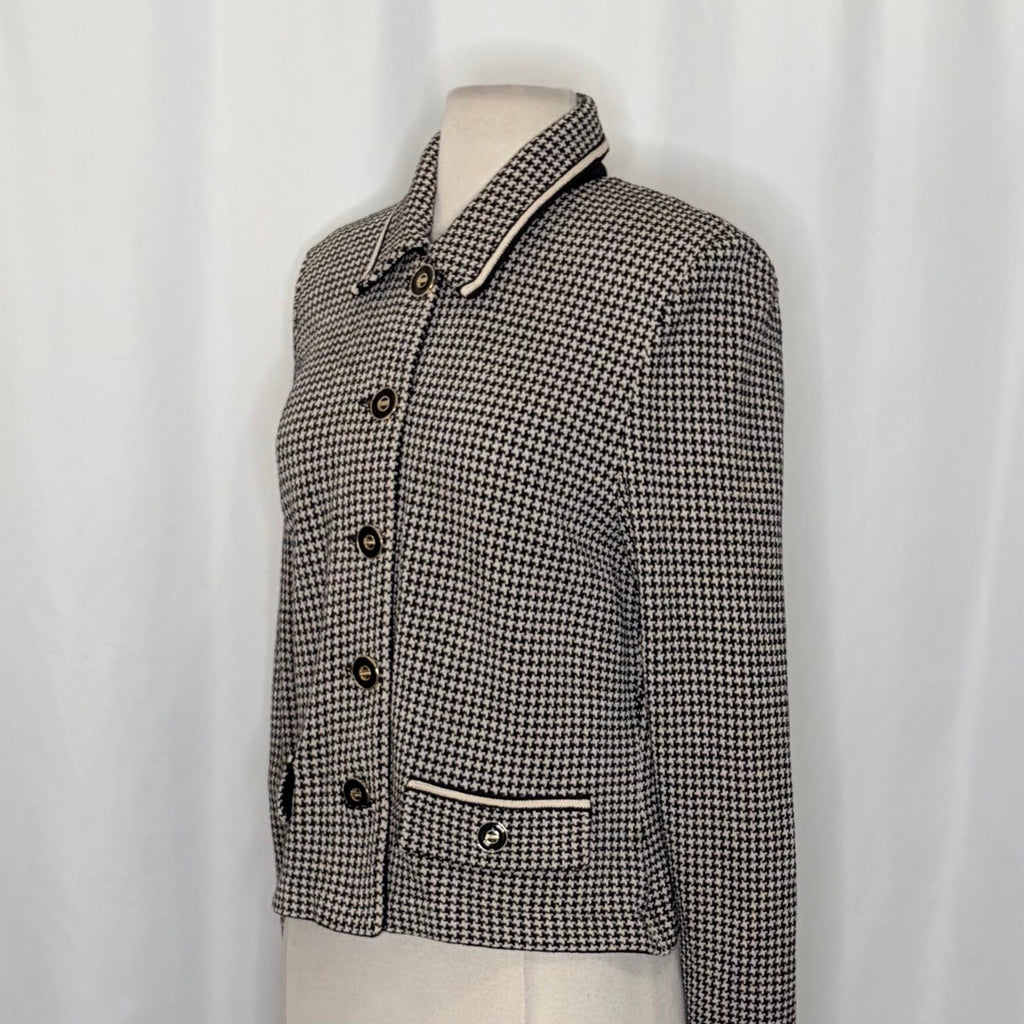 ST. JOHN Collection by Marie Gray Black Ivory Houndstooth Blazer Jacket Size 6