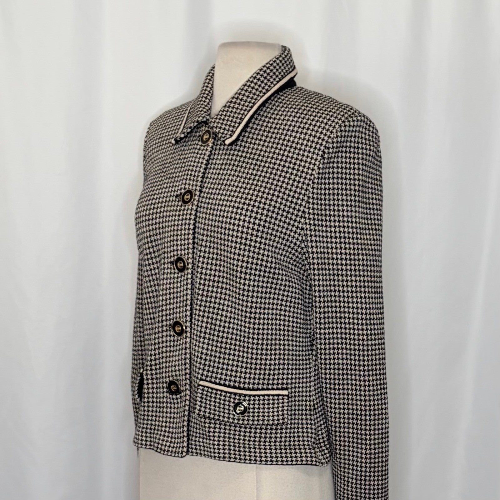 ST. JOHN Collection by Marie Gray Black Ivory Houndstooth Blazer Jacket Size 6
