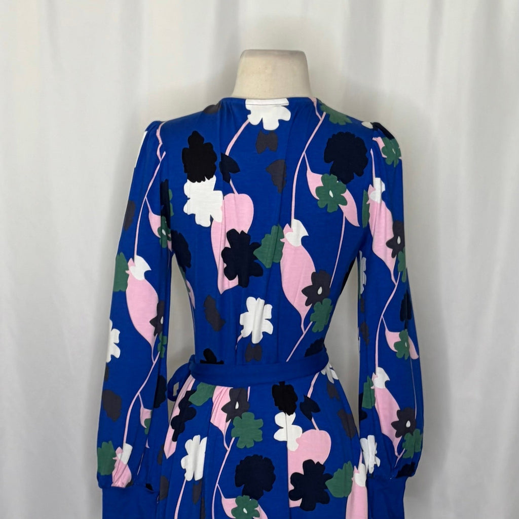 BODEN Edie Jersey Knit Wrap Dress Blue Summit Floral Press Print Preppy Size 8