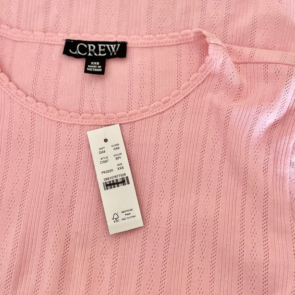 NWT! J. CREW Pointelle Short Sleeve T-Shirt Top Solid Pink Knit XXS XX-Small