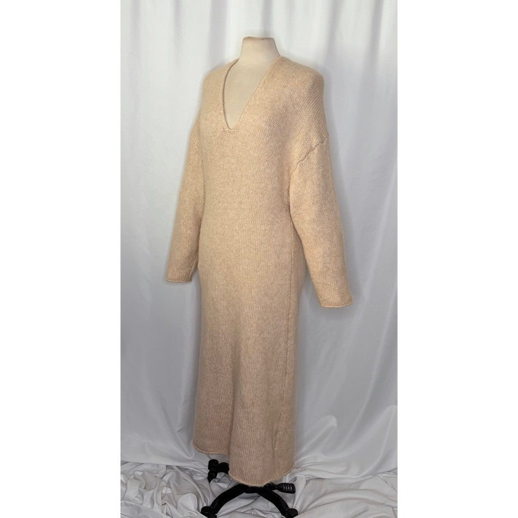ZARA Alpaca Knit Midi Dress Light Tan Sand Coastal Blogger Favorite Medium