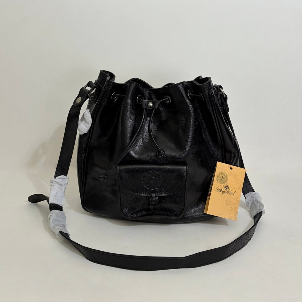 NWT!! PATRICIA NASH Giorgia Drawstring Black Leather Purse Bucket Bag Black