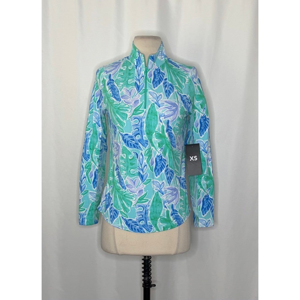 NWT!! IBKUL Mock Neck Long Sleeve Zip Top UPF50 Allison Jade Periwinkle X-Small