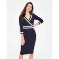 BODEN Nellie Ponte Knit Dress Navy Blue White Preppy Nautical Modest Size 4