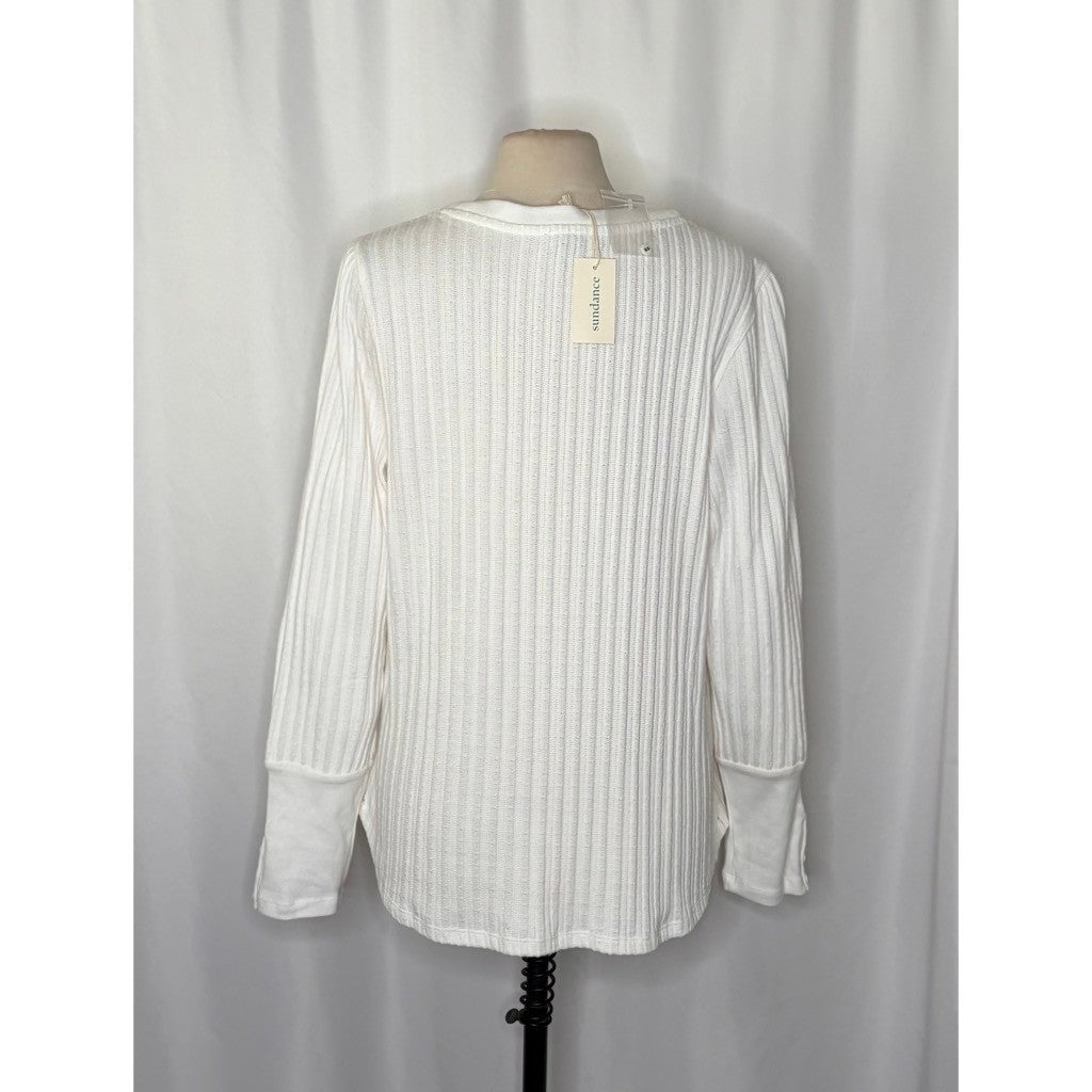 NWT!! SUNDANCE White Ribbed Knit Henley Top Shirt Scoop Neck Knit Solid X-Large