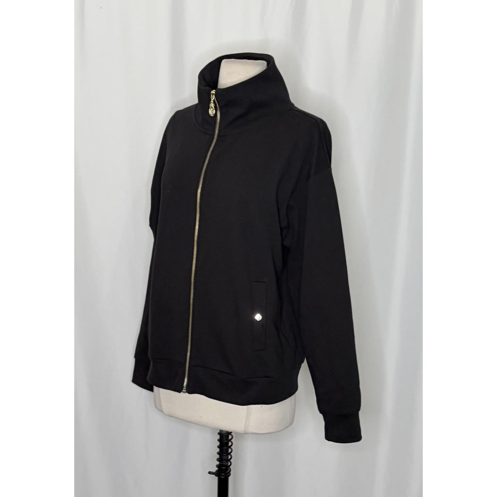 TOMMY BAHAMA Black Ribbed Knit Full Zip Jacket Gold Pineapple Hardware Medium