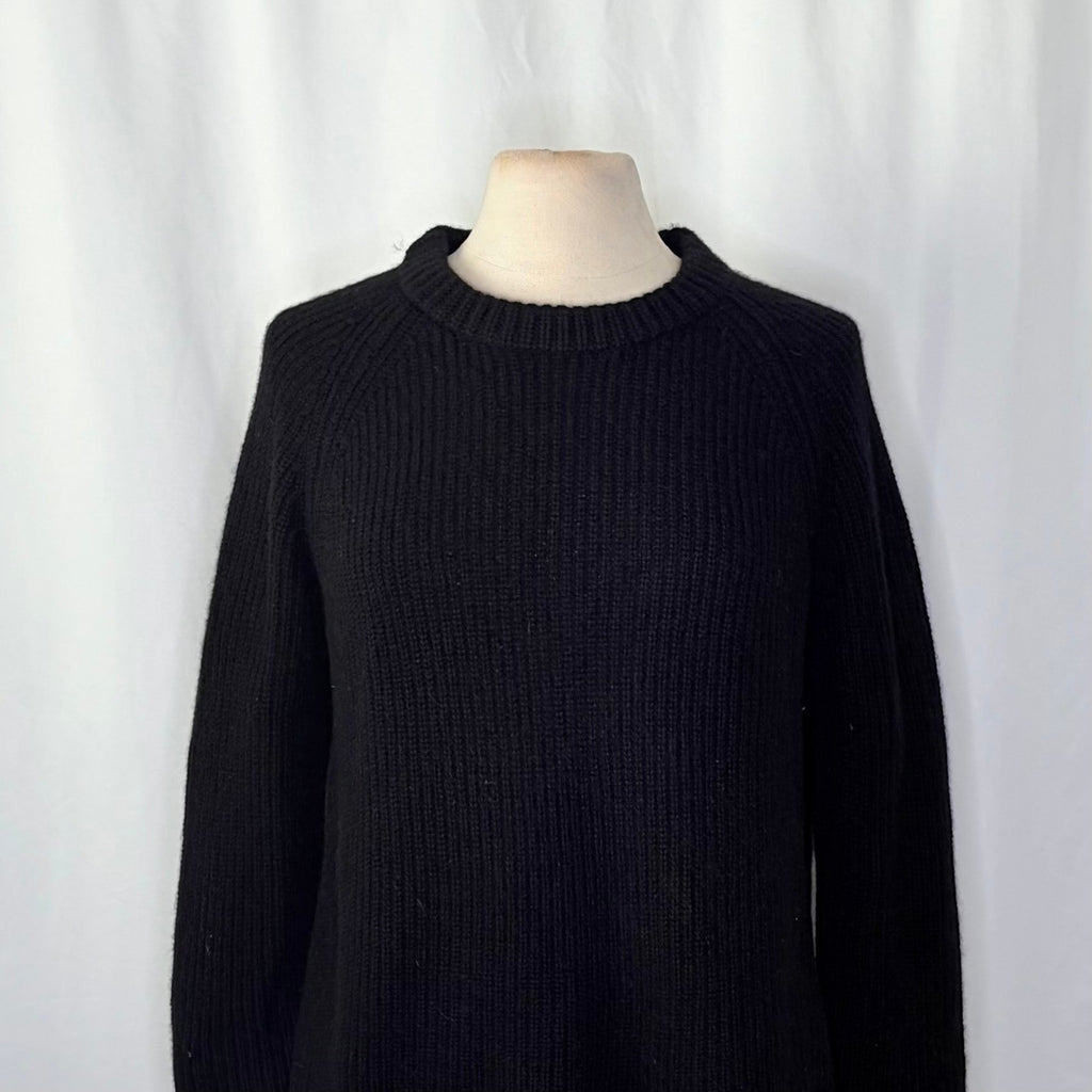 JENNI KAYNE Cashmere Fisherman Sweater Solid Black Raglan Knitwear Knit Large