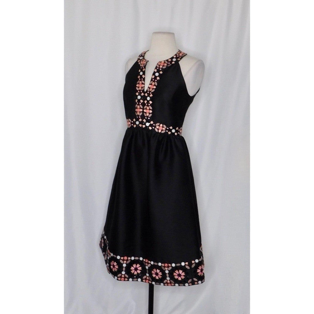 KATE SPADE Black Mosaic Embellished Embroidered Midi Dress Fit N' Flare Size 0