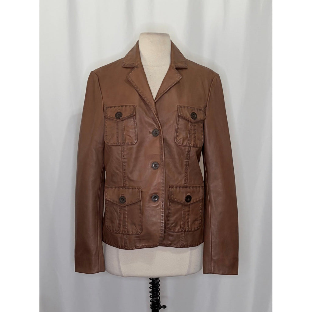 SUNDANCE McKenna Leather Blazer Jacket Honey Brown Floral Lining Boho Medium