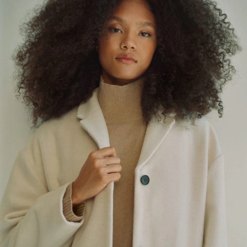 EVERLANE The ReCashmere Oversized Turtleneck Sweater Mock Neck Solid Tan Large
