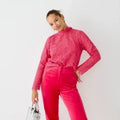 NWT!! J. CREW Scalloped Lace Mockneck Top Blouse Dragon Fruit Pink Size 14