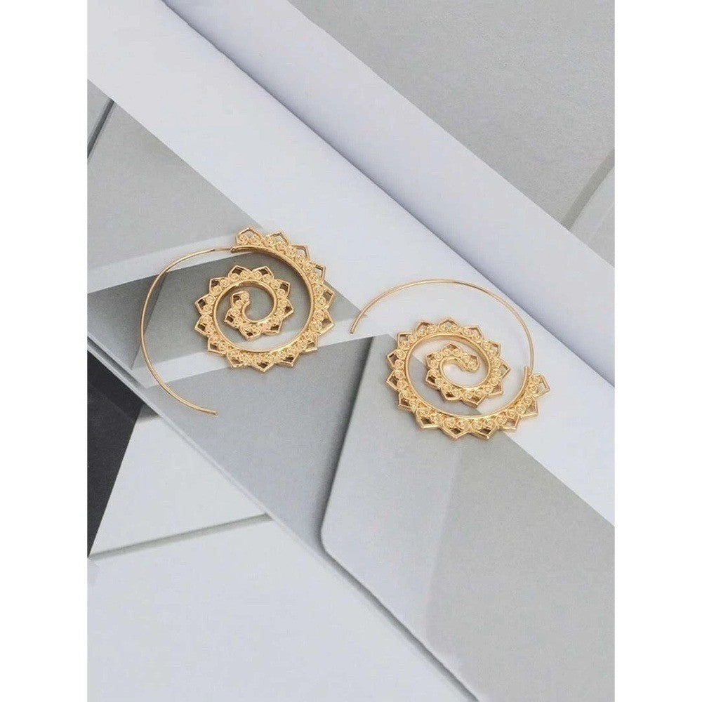 NEW Swirly Hoop Earrings Gold Tone Boho Festival Dangle Round Bohemian Resort