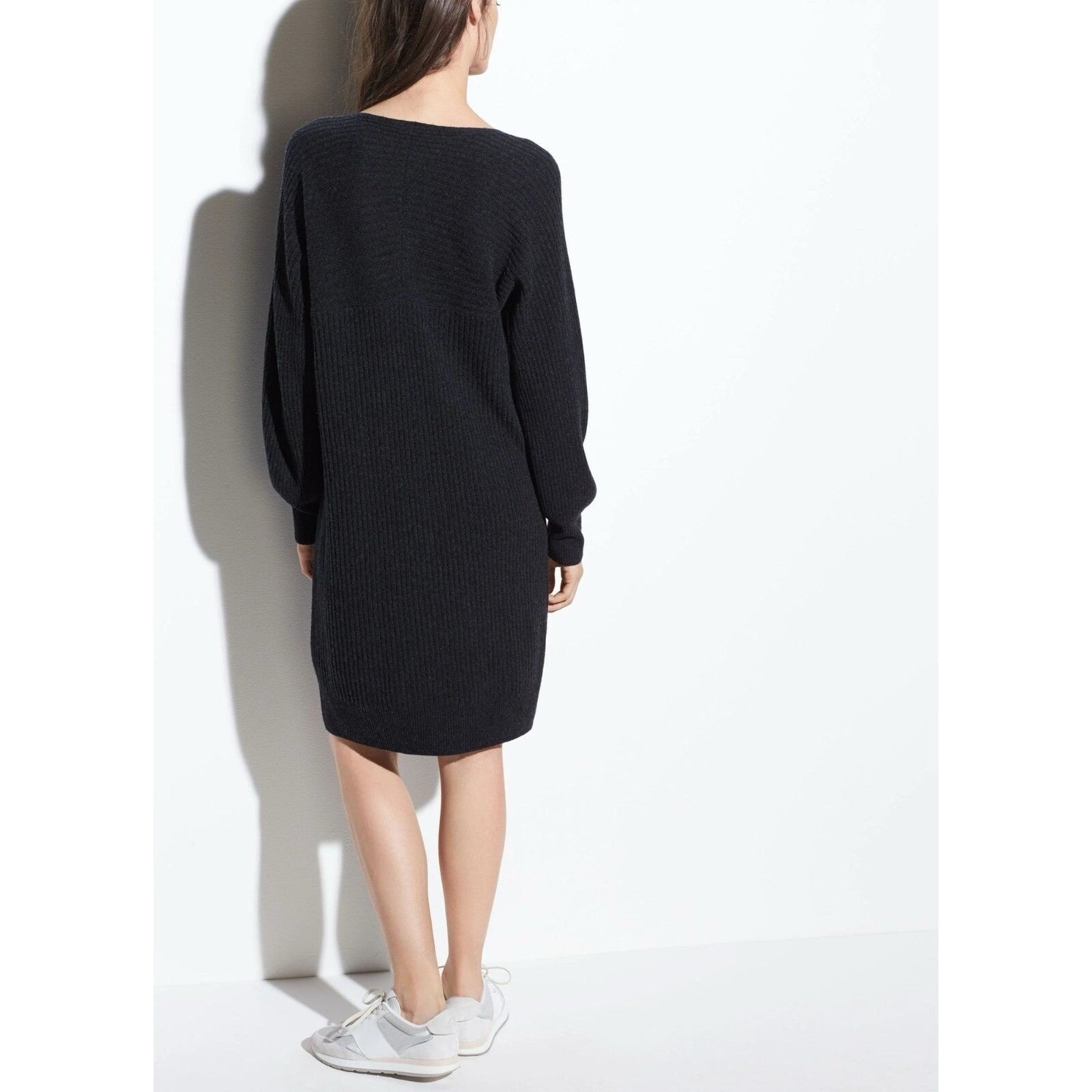 VINCE Cashmere Wool Grey Ribbed Knit Sweater Dress Raglan Sleeves Preppy Small