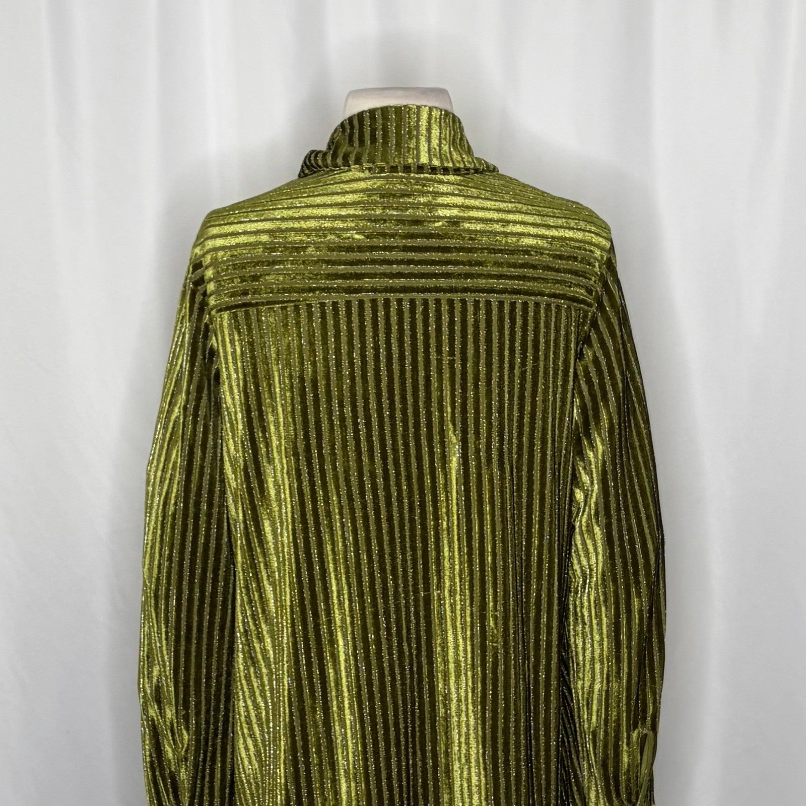 HOUSE OF HARLOW 1960 Green Velvet Stripe Buttondown Shirt Top Metallic Small