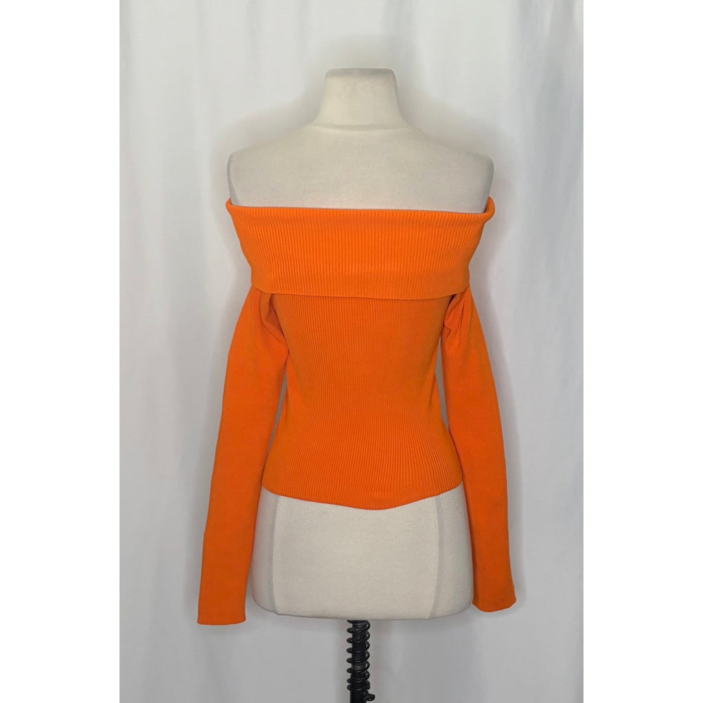 ALICE + OLIVIA Dolan Pullover Orange Blaze Knit Off The Shoulder Sweater Small