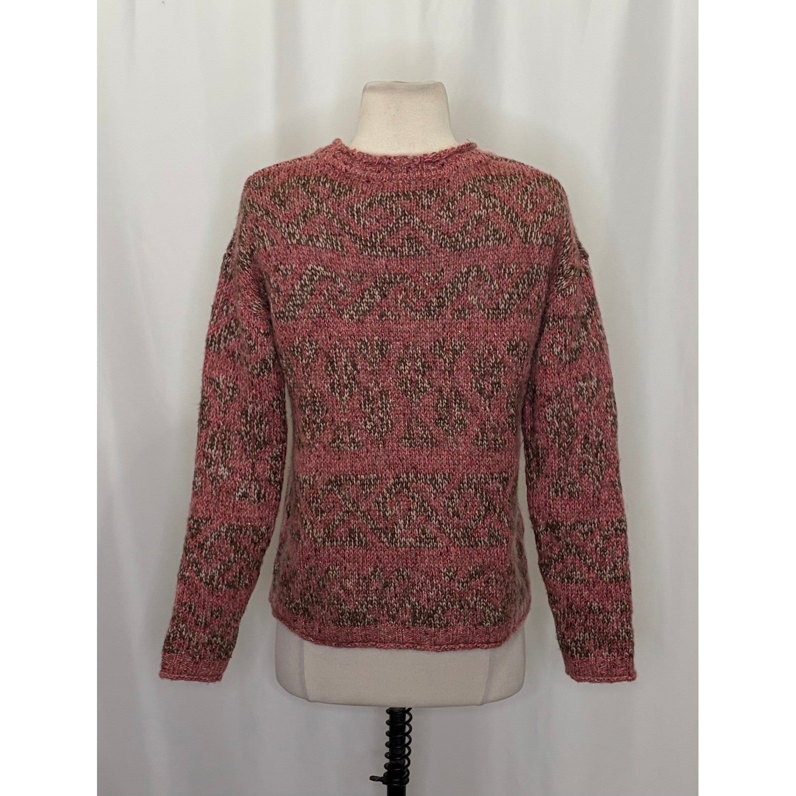 SUNDANCE Marled Roll Neck Sweater Wool Mohair Pink Green Pullover Knit Small