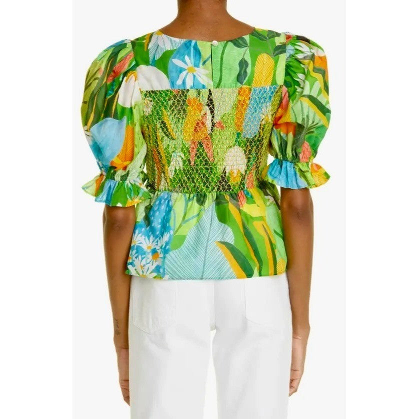 NEW!! FARM RIO Vintage Toucans Smocked Peplum Top Blouse Tropical Small