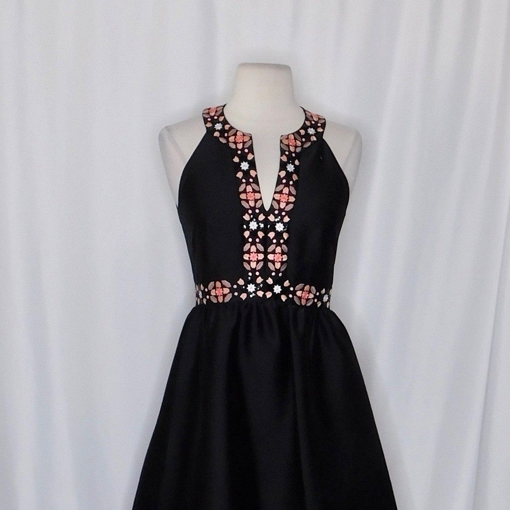 KATE SPADE Black Mosaic Embellished Embroidered Midi Dress Fit N' Flare Size 0