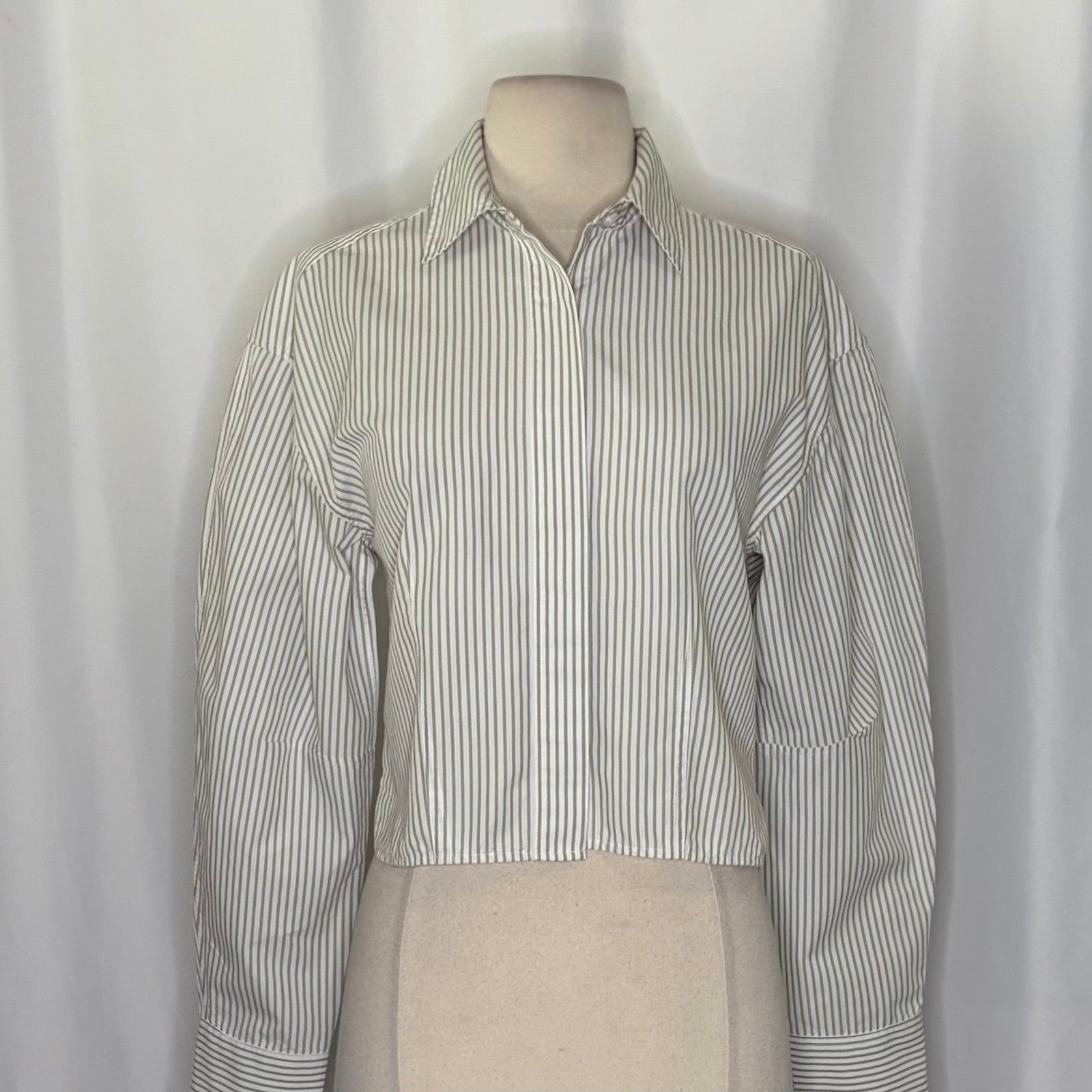 RAG & BONE Becca Striped Buttondown Shirt Top Cropped Green White Stripes Small