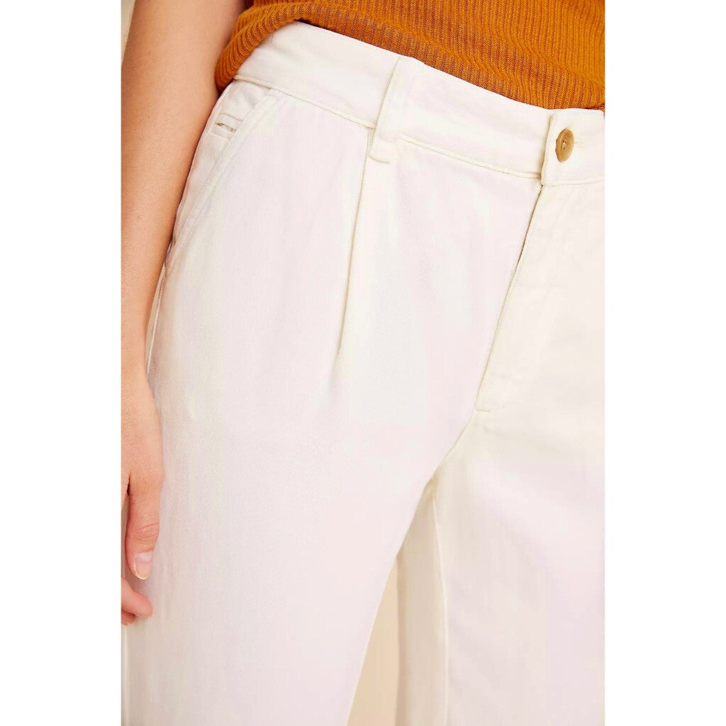 NWT!! ANTHROPOLOGIE Scout Tapered Slim Pants Natural Off White Pockets Size 32