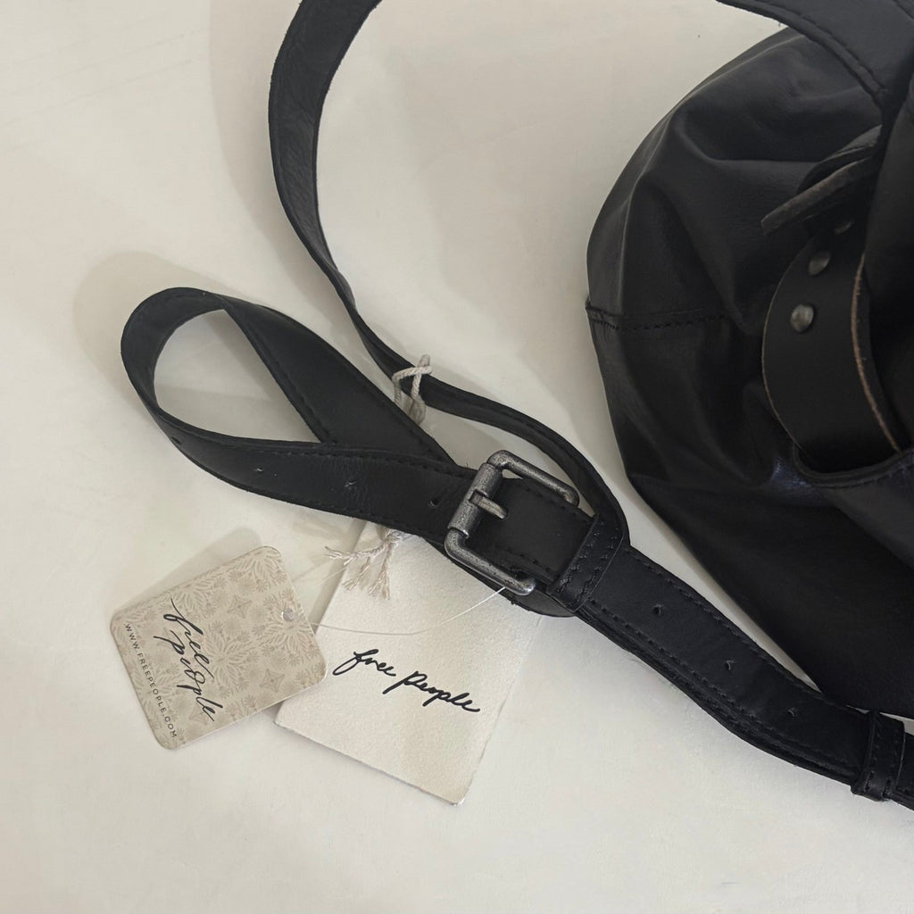 NWT!! FREE PEOPLE Black Leather Embellished Belt Bucket Bag Studded Studs Solid