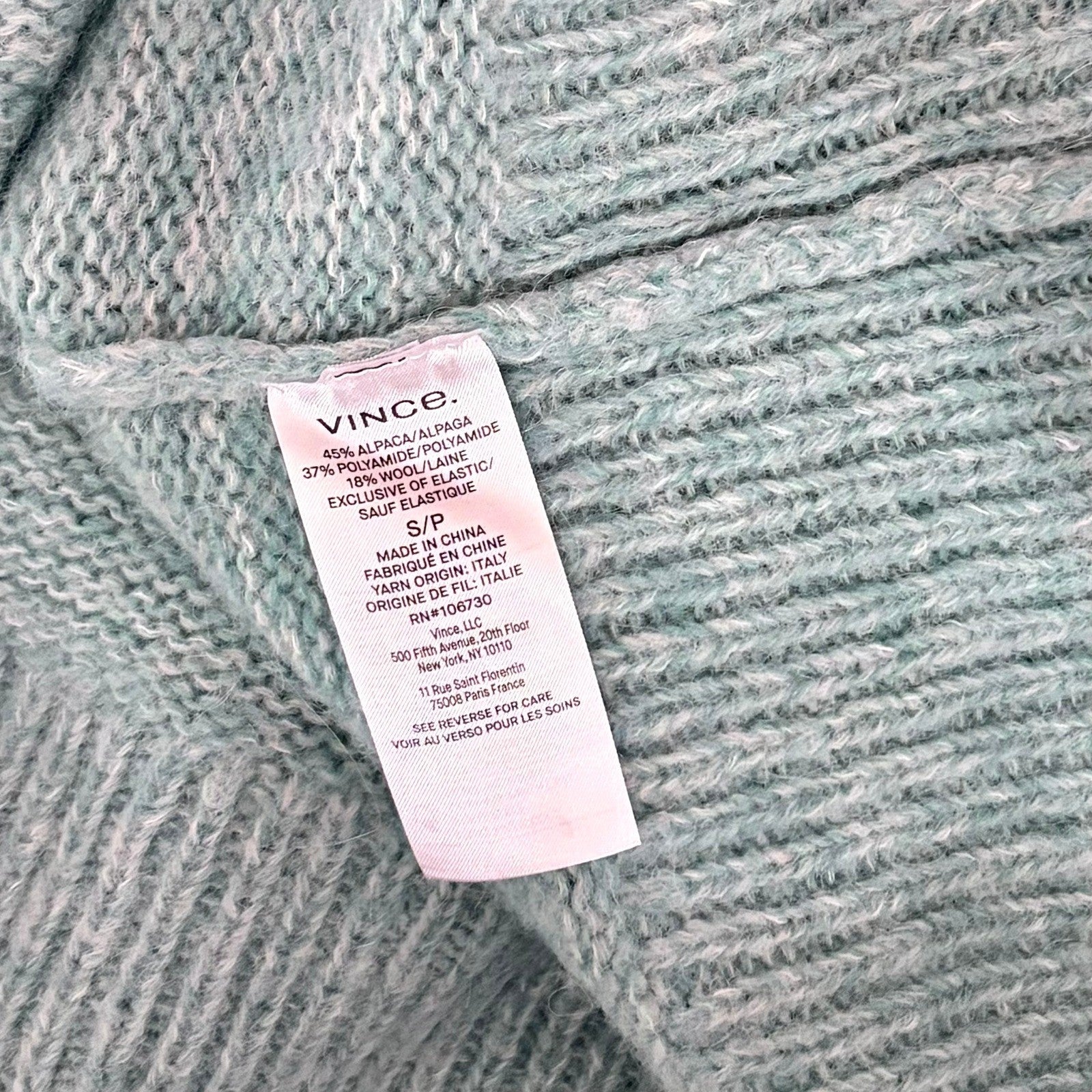 VINCE Italian Marled Alpaca Wool Knit Crew Neck Cozy Sweater Aqua Blue Small