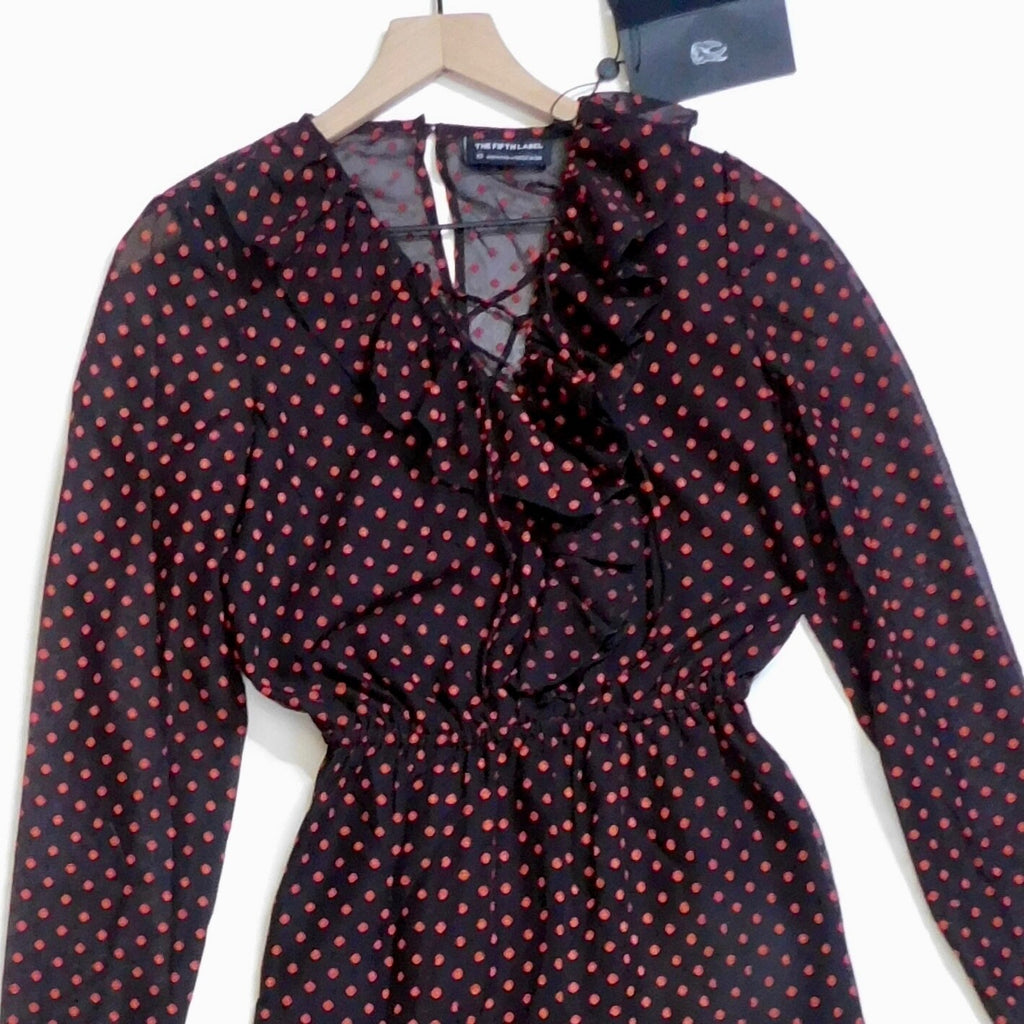 NWT!! THE FIFTH LABEL Titania Jumpsuit Black Red Clip Dot Dots Ruffle X-Small