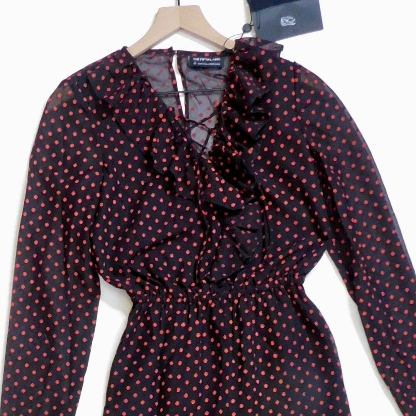 NWT!! THE FIFTH LABEL Titania Jumpsuit Black Red Clip Dot Dots Ruffle X-Small